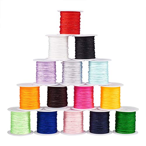 PH PandaHall 15 Colors 0.8mm Nylon Beading String Knotting Cord, Chinese Knotting Cord Nylon Shamballa Macrame Thread Beading Cord, 150 Yards Totally
