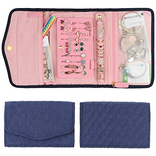 Keebofly Travel Jewelry Organizer Bag Foldable Jewelry Roll with 6 Comparment Large Capacity for Necklace Bracket Earring Ring Watch and More Sapphire Blue