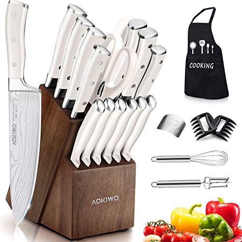 Knife Set, 22 Pieces Kitchen Knife Set with Block Wooden, Germany High Carbon Stainless Steel Professional Chef Knife Block Set, Ultra Sharp, Forged, Full-Tang, White