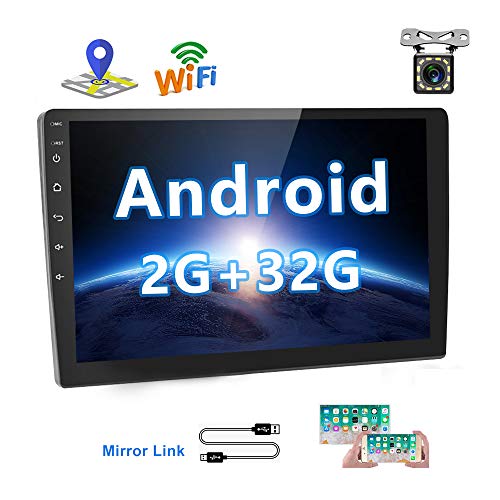 [2G+32G] Upgrade Hikity Double Din Android Car Stereo 10.1 Inch Touch Screen Radio Bluetooth WiFi GPS FM Radio Support Android/iOS Phone Mirror Link with Dual USB Input & Backup Camera