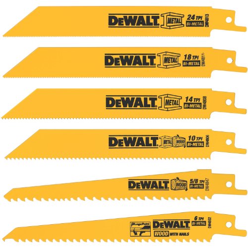 DEWALT Reciprocating Saw Blades, Metal/Wood Cutting Set, 6-Piece (DW4856),Metallic