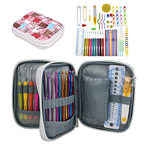 Katech Crochet Hooks Kit with Case, 85-Piece Crochet Hooks Set, Ergonomic Crochet Hooks Knitting Needles Weave Yarn Kits DIY Hand Knitting Art Tools for Beginners and Experienced Crochet Lovers