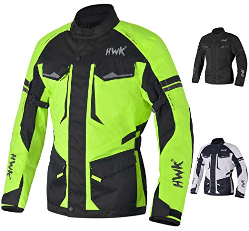 Adventure/Touring Motorcycle Jacket For Men Textile Motorbike CE Armored Waterproof Jackets ADV 4-Season (Hi-Vis Green, M)