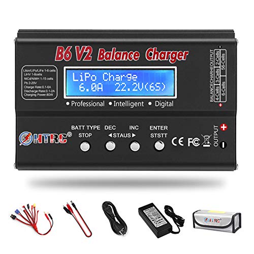 LiPo Battery Charger 1S-6S Balance Discharger Digital Battery Pack Charger for NiMH/NiCD/Li-Fe/LiHV/Li-ion Packs with LCD Display Hobby Battery Chargers with Deans Connectors Power Supply(Black)