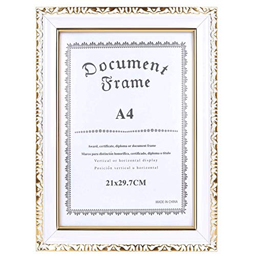 Hunletai Document Frame A4 Diploma Frame, Includes Both Attached Hanging Hardware and Desktop Easel, Vertical or Horizontal Display for Wall or Tabletop - Gloden Border