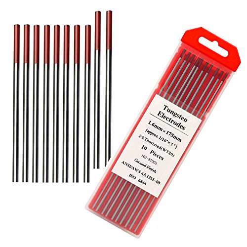 TIG Welding Tungsten Electrodes 2% Thoriated Welding Rods 1/16” x 7” 10-Pack Red