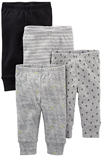 Simple Joys by Carter's Baby Boys' 4-Pack Pant, Black/Gray/Dino/Anchor, 12 Months