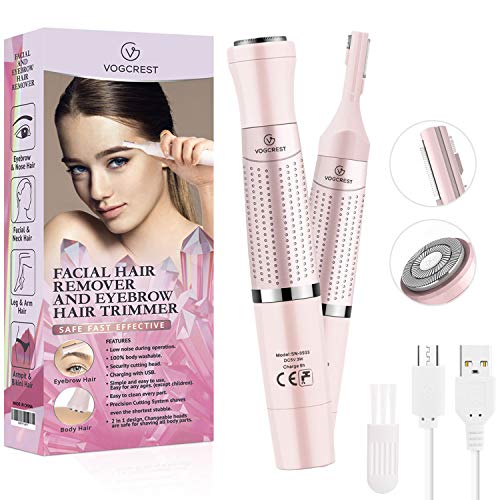 Eyebrow Trimmer & Facial Hair Removal for Women, 2 in 1 Eyebrow Razor and Hair Remover, Rechargeable Painless Eyebrow Lips Body Face Razors for Women