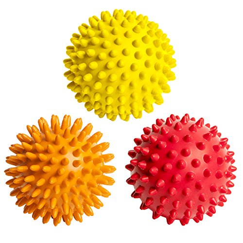 Octorox Spiky Massage Balls for Foot, Back, Muscles - 3 Spiked Roller Ball Massagers for Plantar Fasciitis Relief, Manual Therapy, Acupressure, Reflexology - Soft to Hard Spikes