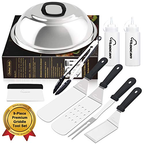 Aoocan Griddle Accessories Set, Flat Top Griddle Accessories, Grill Griddle Tools Cooking Kit with Heavy Duty Stainless Steel Scraper Spatula- Great for Flat top Cooking, Camping, Outdoor BBQ