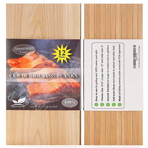 12 Pack Cedar Grilling Planks with Thicker (4/10”) & Larger (12”x 6”) Size. Add Extra Flavor and Smoke to Salmon - BBQ China Incense Cedar Planks for Grilling Salmon, Fish, Steak and Veggies.