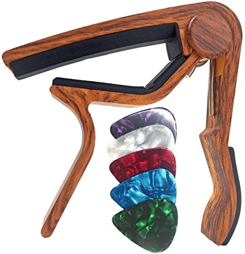 WINGO Guitar Capo for Acoustic and Electric Guitars - Rosewood with 5 Picks