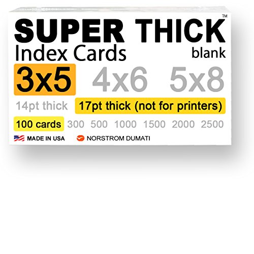 100 SUPER THICK 3x5, 17pt, blank, heavyweight index cards, note cards, postcards, flash cards