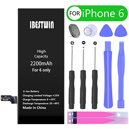 Battery for iPhone 6, IBESTWIN 2200mAh Replacement Battery for iPhone 6 High Capacity with Full Remove Tool Kit and Instruction-3 Years Warranty