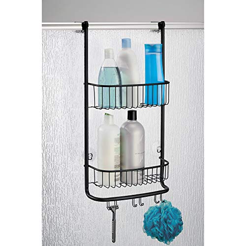 iDesign Forma Bathroom Over the Door Shower Caddy with Storage Baskets Shelves and Hooks for Shampoo, Conditioner, Soap, Matte Black