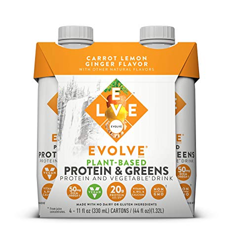 Evolve Plant-Based Protein & Greens, Carrot Lemon Ginger, 11 Fl Oz (Pack of 12)