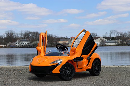 First Drive Mclaren P1 Orange 12v Kids Cars - Dual Motor Electric Power Ride On Car with Remote, MP3, Aux Cord, Led Headlights, and Premium Wheels