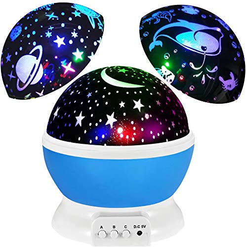 Night Light Projector, Star Light Projector,Star Night Light, 3 Films, 8 Colors per Film,4 LED Bulbs, 360 Degree Rotation,Gifts for Baby Kids Girl(Boy) Freind (Blue)