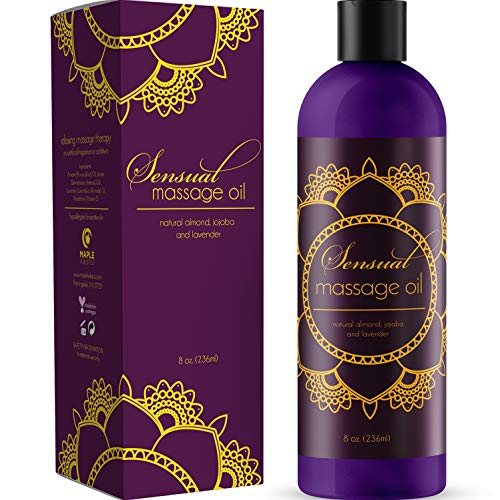 Sensual Massage Oil with Relaxing Lavender Almond Oil and Jojoba for Men and Women – 100% Natural Hypoallergenic Skin Therapy with No Artificial or Added Ingredients - Made by Maple Holistics