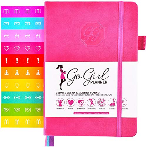 GoGirl Planner and Organizer for Women - Compact Size Weekly Planner, Goals Journal & Agenda to Improve Time Management, Productivity & Live Happier. Undated - Start Anytime, Lasts 1 Year - Hot Pink