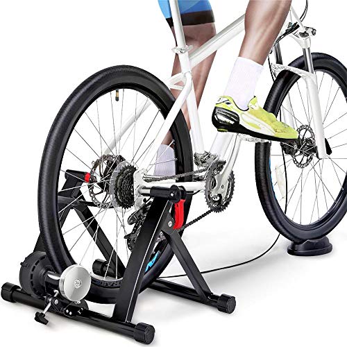 YAHEETECH Magnetic Bike Trainer Stand w/ 6 Speed Level Wire Control Adjuster,Noise Reduction,Quick-Release & Front Wheel Riser Resistance Foldable Bicycle Exercise Stand for Mountain & Road Bikes
