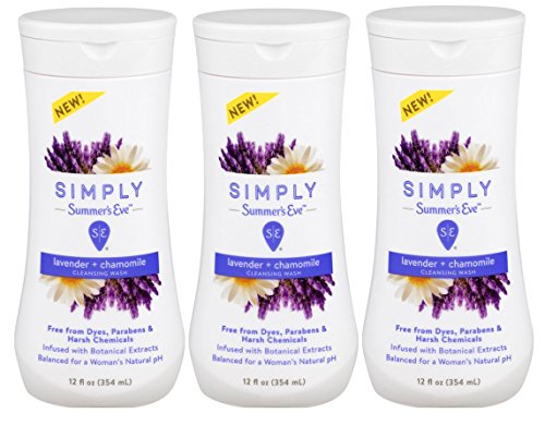 Summer's Eve Simply Cleansing Wash, Lavender and Chamomile, pH Balanced, Free from Harsh Chemicals and Dyes, 12 Fl Oz, Pack of 3