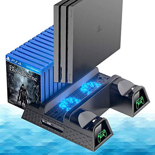 OIVO PS4/ Slim/Pro Cooling Station, Vertical Cooling Stand with Upgraded Fan Indicator Lamps, Dual Controller Charger Station and Game Storage for Playstation 4 Console (Regular/Slim/Pro)