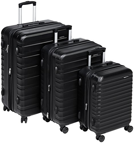 AmazonBasics Hardside Spinner Suitcase Luggage - Expandable with Wheels - 3-Piece Set, Black