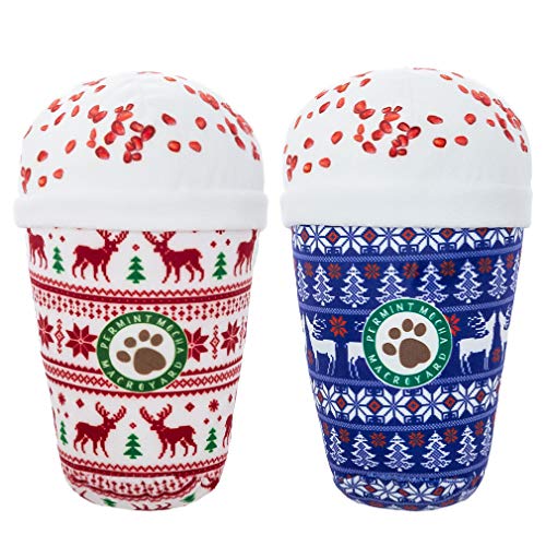 Macroyard Christmas Squeaky Dog Toy - 2 Pack Coffee Series Interactive Plush Toys for Small Medium Dogs