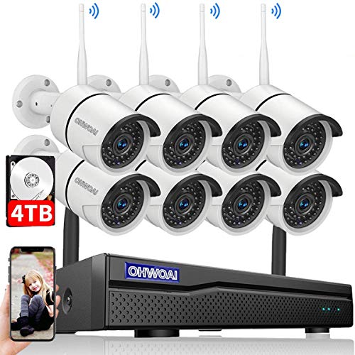 2020 New Security Camera System Wireless, 4TB Hard Drive Pre-Install 8 Channel 1080P NVR, 8PCS 1080P 2.0MP CCTV WI-FI IP Cameras for Homes,OHWOAI HD Surveillance Video Security System.