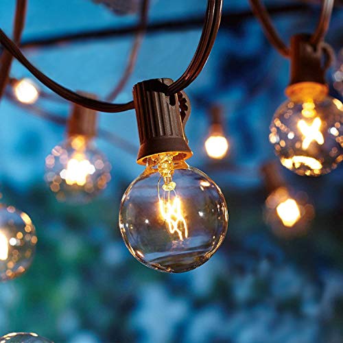 Abeja 50Ft Outdoor Patio String Lights with 53 Clear Globe G40 Bulbs,UL Certified for Patio Porch Backyard Deck Bistro Gazebos Pergolas Balcony Wedding Gathering Parties Markets Decor, Brown Wire