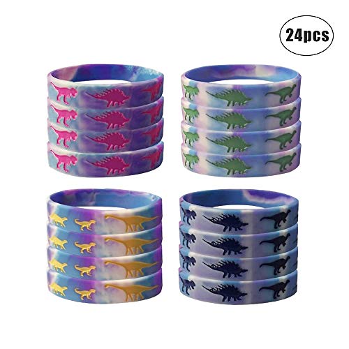 24 Pack Dinosaur Silicone Wristbands Bracelets,Birthday Party Favors for Kids,Goody Bag Supplies for Boys and Girls, Dinosaur Party Supplies, Novelty Rubber Wristband, Carnival Prizes