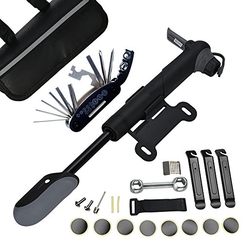 DAWAY A35 Bike Repair Kit - 120 PSI Mini Pump & 16 in 1 Bicycle Multi Tool with Handy Bag Included Glueless Tire Tube Patches & Tire Levers, Practical Gift