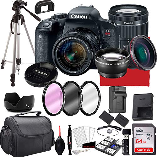 Canon EOS Rebel T7i DSLR Camera with 18-55mm f/4-5.6 is STM Zoom Lens, 64GB Memory,Case, Tripod and More (28pc Bundle)