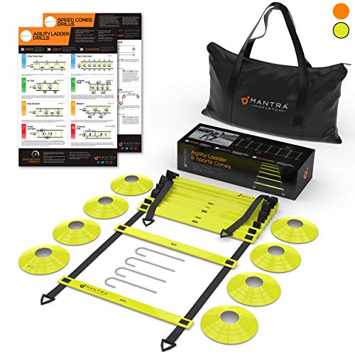 20ft Agility Ladder & Speed Cones Training Set - Exercise Workout Equipment To Boost Fitness & Increase Quick Footwork - Kit for Soccer, Lacrosse, Hockey & Basketball - With Carry Bag & Drill Charts