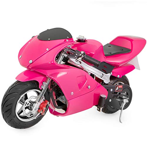 US Stock - 49cc Mini Gas Power Pocket Bike Motorcycle 4-Stroke Engine Motorcycle Holeshot Off Road Motorcycle for Kids Teenagers (Pink, 105x60x65cm)