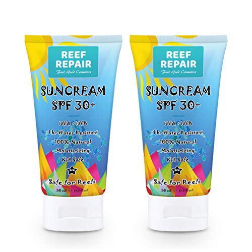 Reef Safe Sunscreen SPF 30+ (2 Pack) - All Natural, Travel Size, Water Resistant, Moisturizing, Biodegradable, Broad Spectrum UVA/UVB, Ocean Friendly Mineral Sunblock from Reef Repair (2 x 1.7 fl.Oz)