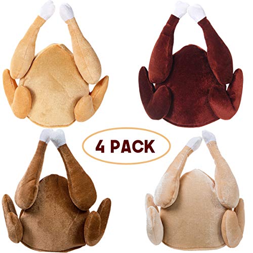 Thanksgiving Day Friendsgiving Day Plush Turkey Hat (4-Pack) | Fun, Novelty Hats & Headwear | Gag Gift, Turkey Trot Race Wear | Tan and Brown Color | One Size Fits Most | Funny Thanksgiving Costumes