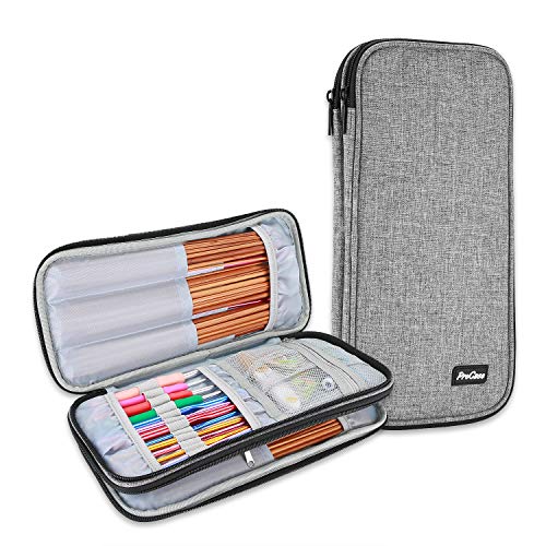 ProCase Knitting Needles Case (up to 11 Inches), Travel Organizer Storage Zipper Bag for Circular and Straight Knitting Needles, Crochet Hooks and Other Accessories (NO Accessories Included), Grey