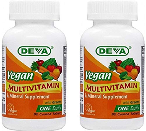 Deva Vegan Multivitamin & Mineral Supplement - (2-Pack) Vegan Formula with Green Whole Foods, Veggies, and Herbs - High Potency - Manufactured in USA** and 100% Vegan - 90 Tablets