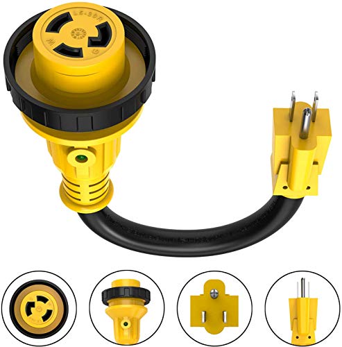 Kohree Dogbone Heavy Duty RV Power Cord Plug Adapter, 15Amp Male to 30Amp Female With Twist Lock, LED Indicator