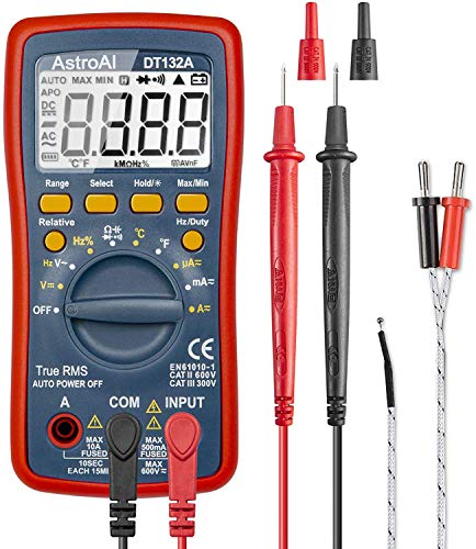 AstroAI Digital Multimeter, TRMS 4000 Counts Volt Meter (Manual and Auto Ranging); Measures Voltage Tester, Current, Resistance, Continuity, Frequency; Tests Diodes, Temperature (Red)