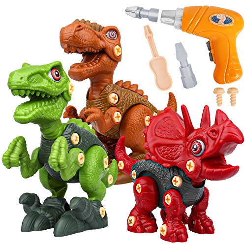 Sanlebi Take Apart Dinosaur Toys for Boys - Building Toy Set with Electric Drill Construction Engineering Play Kit STEM Learning for Kids Girls Age 3 4 5 Year Old