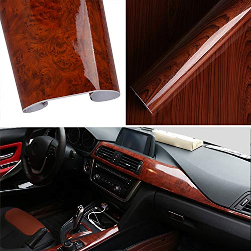 QINGKONG Car Stickers High Glossy Wood Grain Vinyl Sticker Decal Self Adhesive Textured Car Interior Decoration 15.7x39.4in