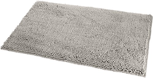 AmazonBasics Non-Slip Microfiber Shag Bathroom Rug Mat, 21' x 34', Platinum