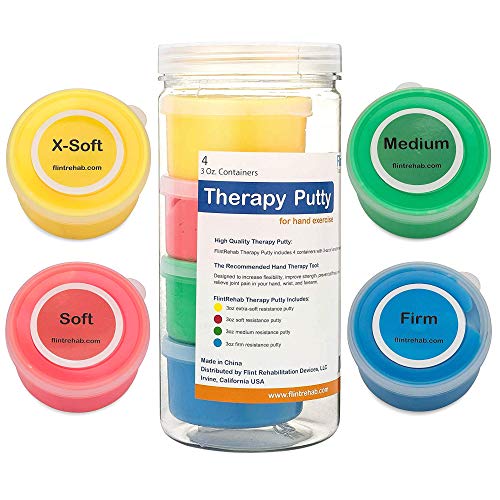 FlintRehab Premium Quality Therapy Putty (4 Pack, 3-oz Each) for Hand Exercise Rehab. Fidgeting, and Stress Relief…
