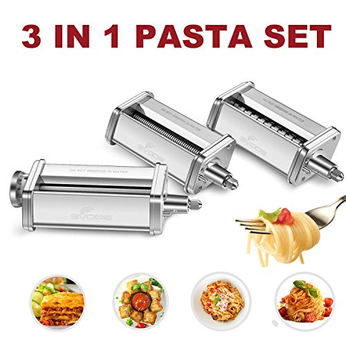 3-Piece Pasta Roller & Cutter Set Attachment for KitchenAid Stand Mixers,Stainless Steel Pasta Maker Accessory by Gvode