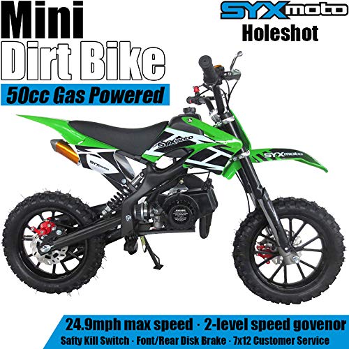 SYX MOTO Kids Mini Dirt Bike Gas Power 2-Stroke 50cc Motorcycle Holeshot Off Road Motorcycle Holeshot Pit Bike, Pull Start, Green