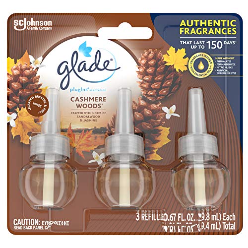 Glade PlugIns Refills Air Freshener, Scented and Essential Oils for Home and Bathroom, Cashmere Woods, 2.01 Fl Oz, 3 Count