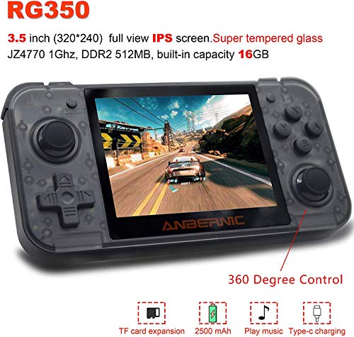 Handheld Game Console , RG350 Retro Game Console OpenDingux Tony System , Free with 32G TF Card built-in 2500 Classic Game Console 3 Inch IPS Screen Portable Video Game Console - Transparent Black